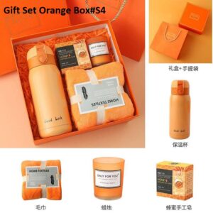 Gift Set Orange Box#S4 - Towel-Candle-Soap-Thermos Cup
