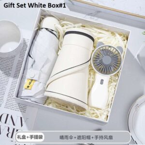 Gift Set White Box#1 - Umbrella-Cap-Fan